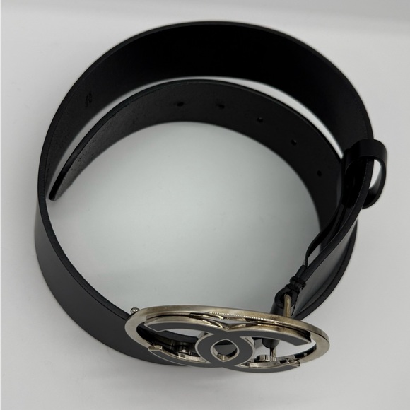 Authentic Chanel CC Logo Oval black calf leather belt - Picture 10 of 16